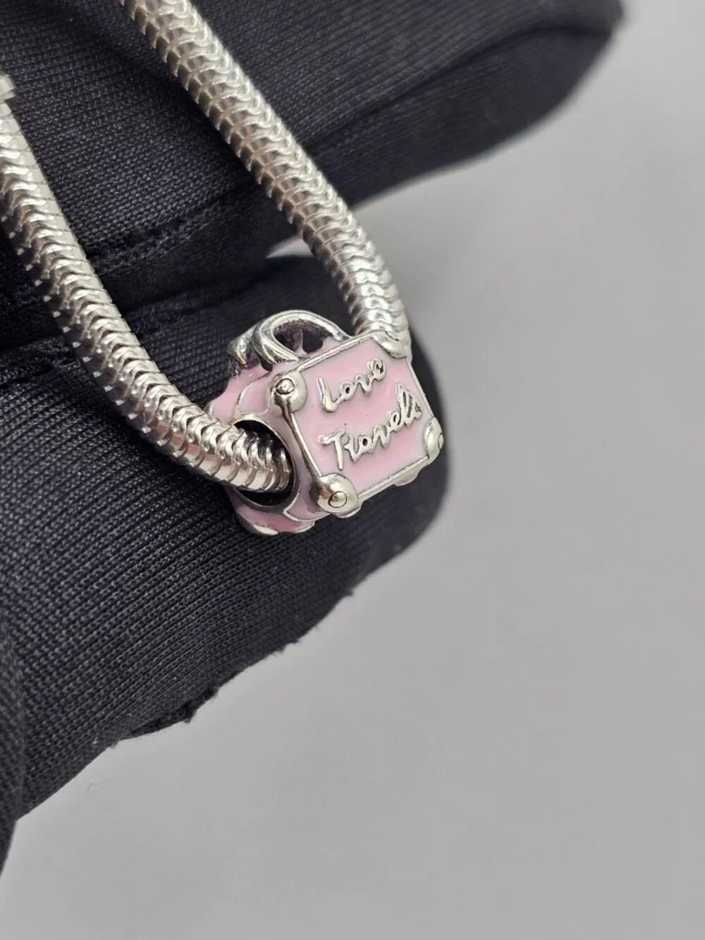 Sterling Silver 925 Rhodium Plated Pink Travel Bag 